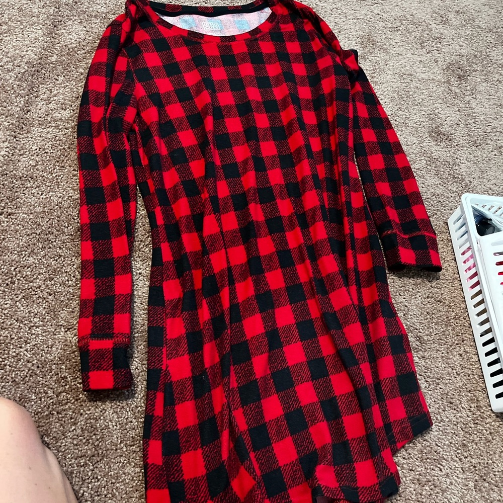 Christmas red black plaid pajama dress